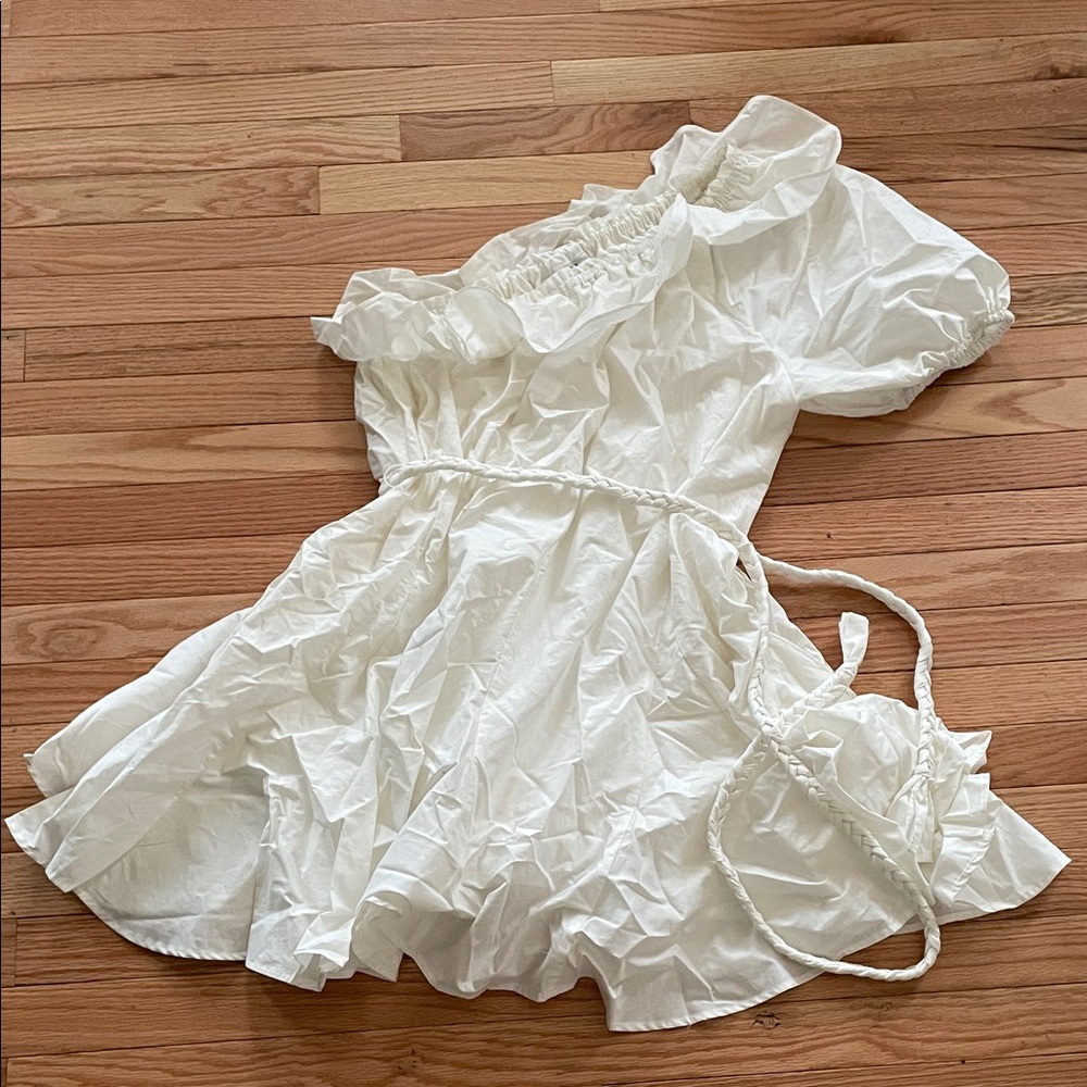 RHODE White Ruffle One Shoulder Mini Dress Large Cottagecore Coquette Summer